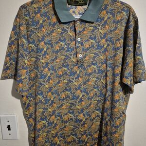 Bobby Jones Blue and Orange Paisley Polo Shirt